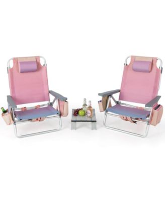 2PCS Folding Backpack Beach Chair Table Set 5-Position Outdoor Reclining Chair