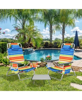 3PCS Folding Beach Chair and Table Set Outdoor Adjustable Reclining Chair