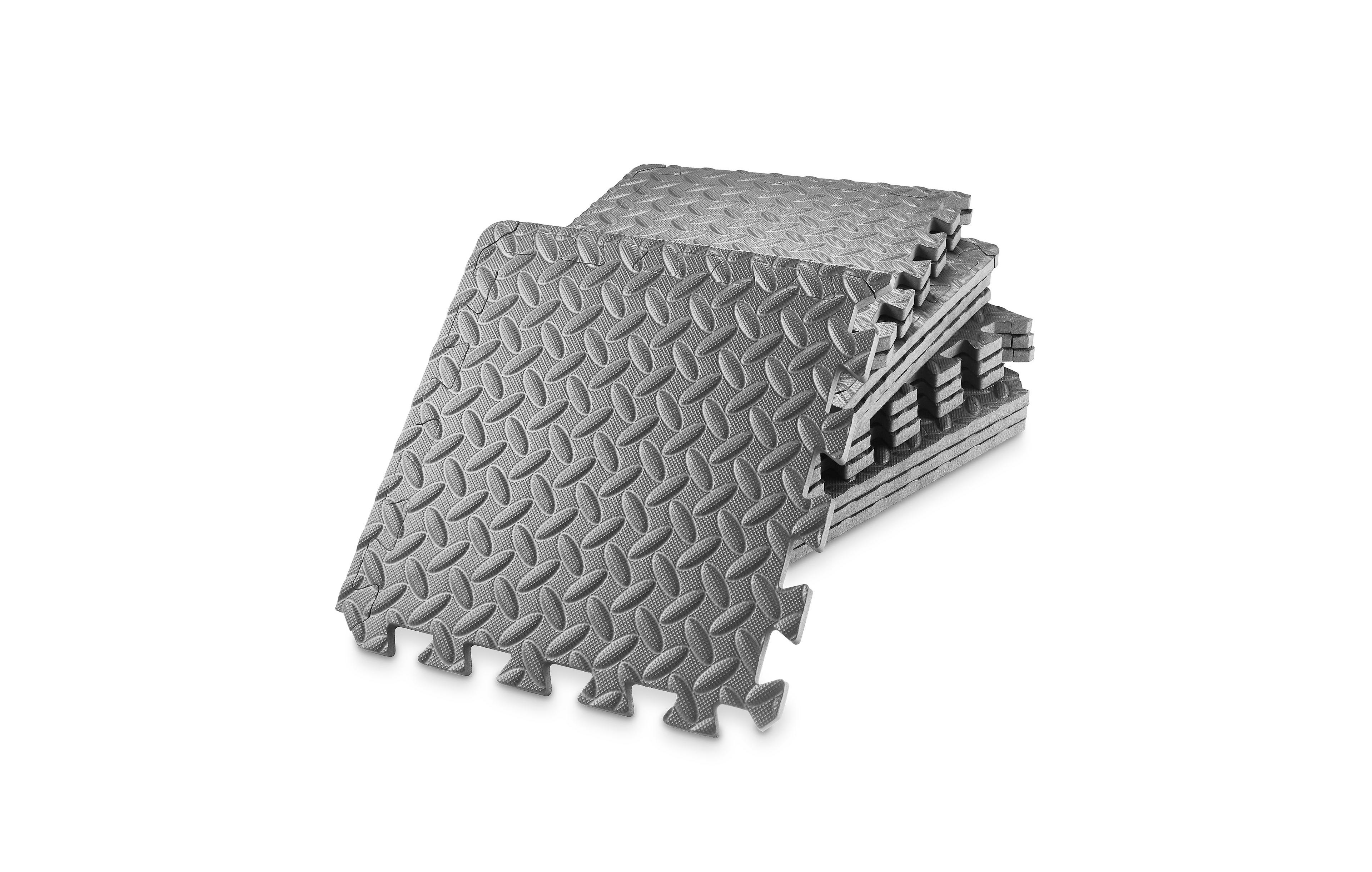 Philosophy Gym Pack of 12 Exercise Flooring Mats - 12 x 12 Inch Foam Rubber Interlocking Puzzle Floor Tiles - Gray