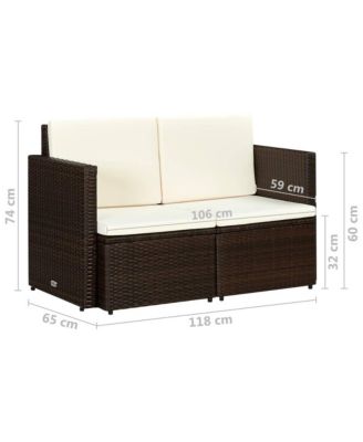 2 Seater Patio Sofa with Cushions Brown Poly Rattan