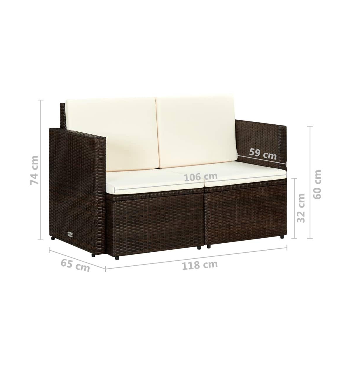 vidaXL 2 Seater Patio Sofa with CushionsPoly Rattan - Brown