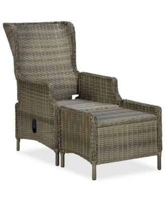 Reclining Patio Chair with Footstool Poly Rattan Brown