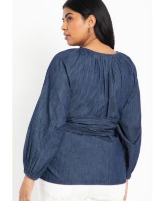Women's Plus Size Dramatic Faux Wrap Top