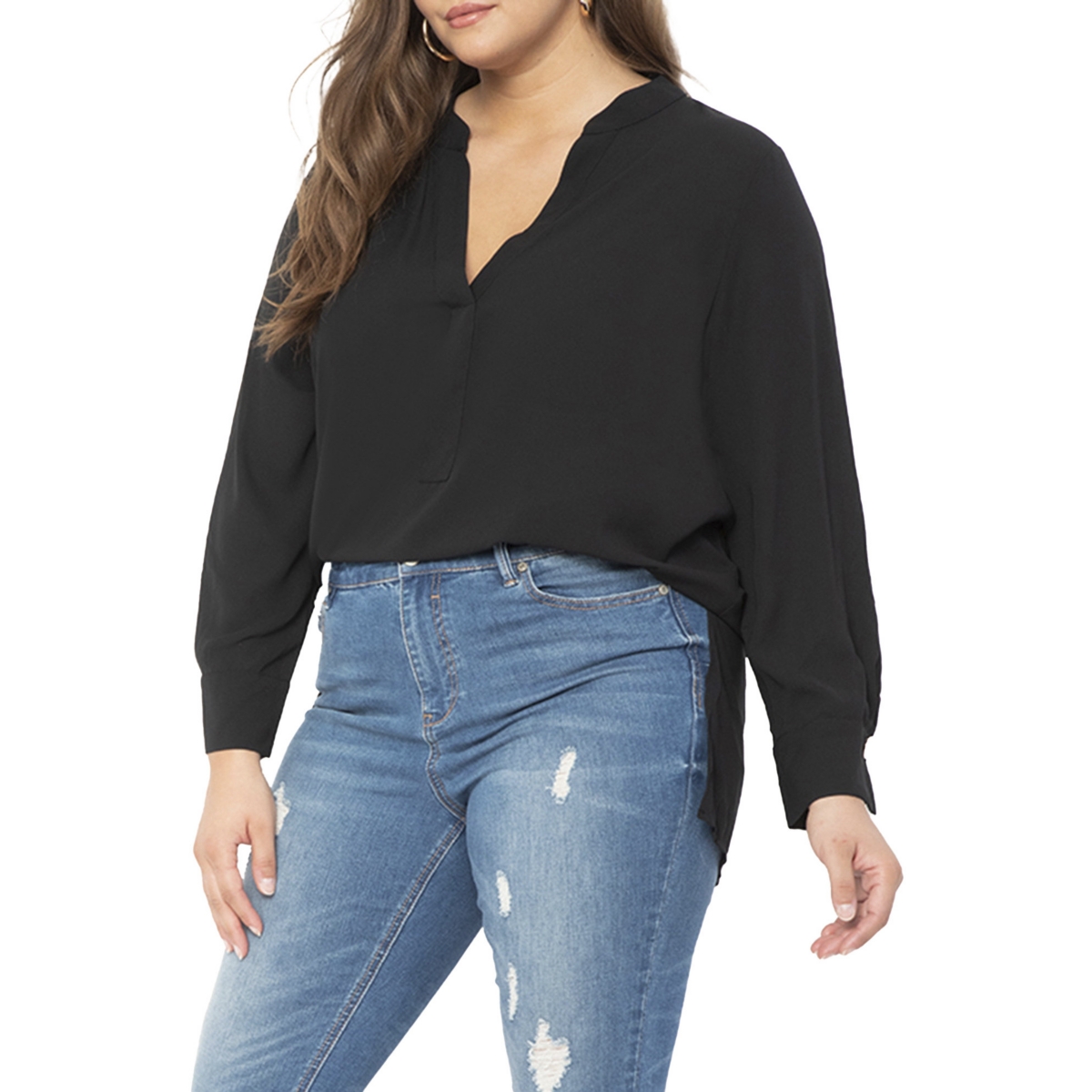 Eloquii Plus Size Mandarin Collar Tunic - 26, Evening Blue - Black