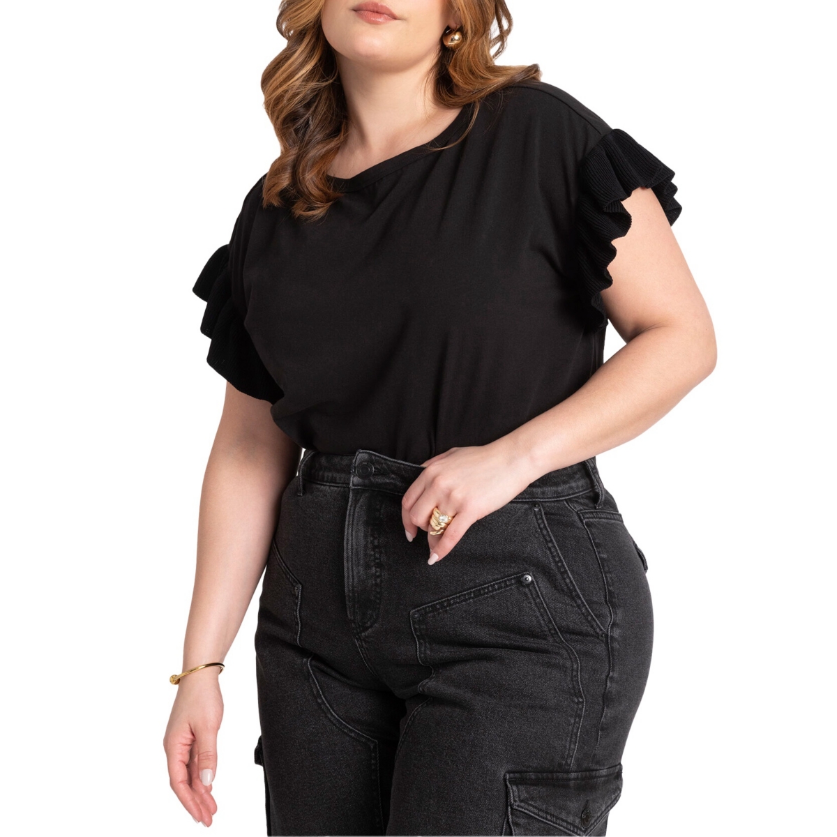 Plus Size Ruffle Sleeve Tee - White