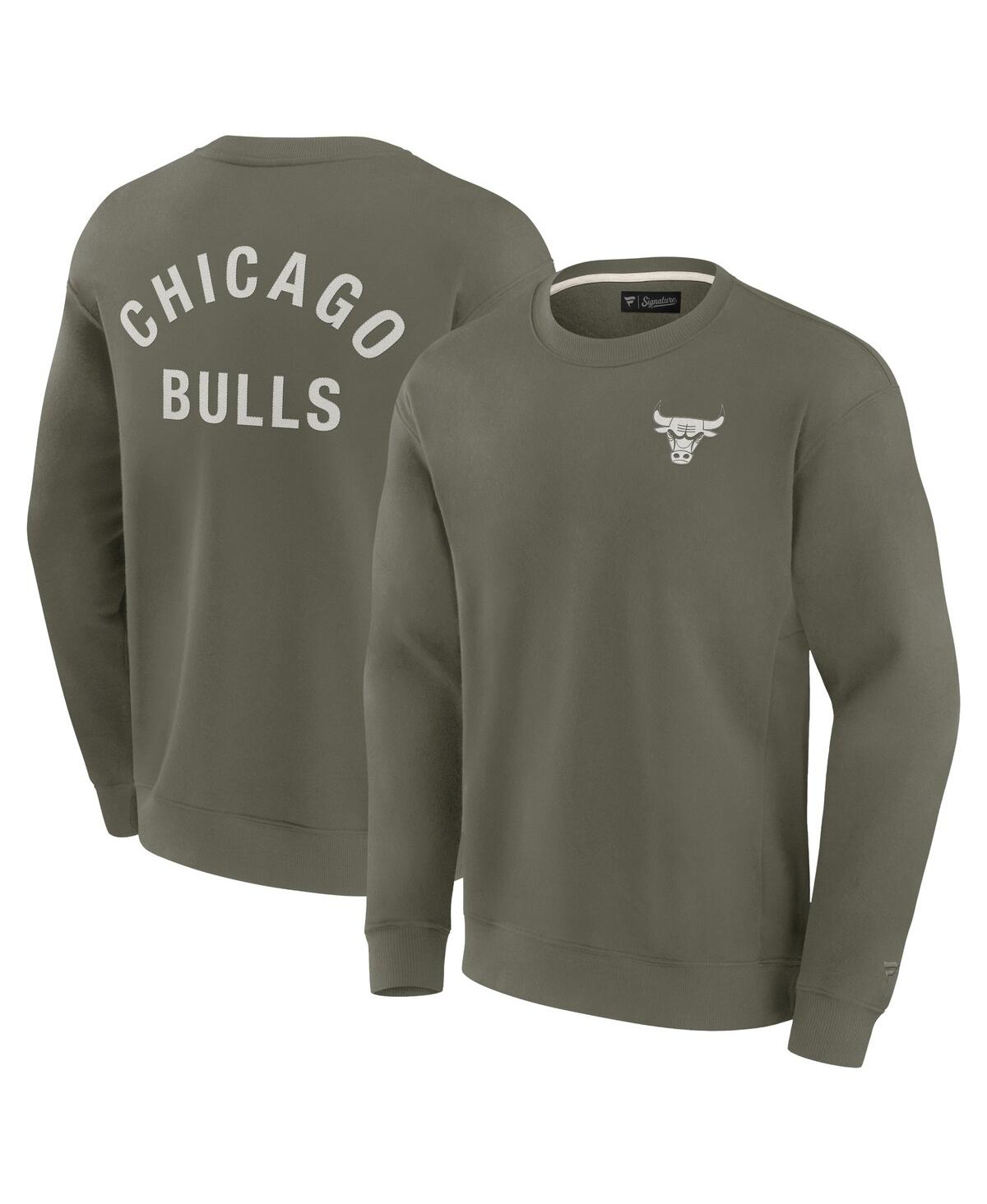 Men's and Women's Olive Chicago Bulls Super Soft Pullover Crew Sweatshirt - Olive