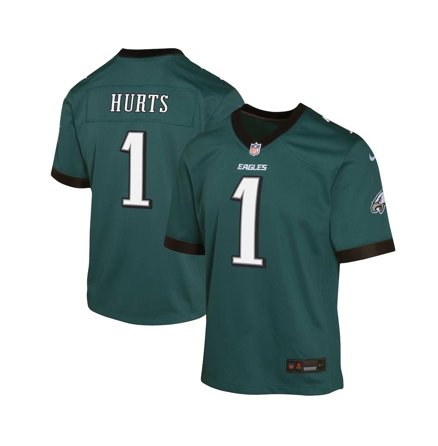 Детское джерси Outerstuff Nike Jalen Hurts Philadelphia Eagles Game, Midnight Green, цвет: Зелёный — фото 1