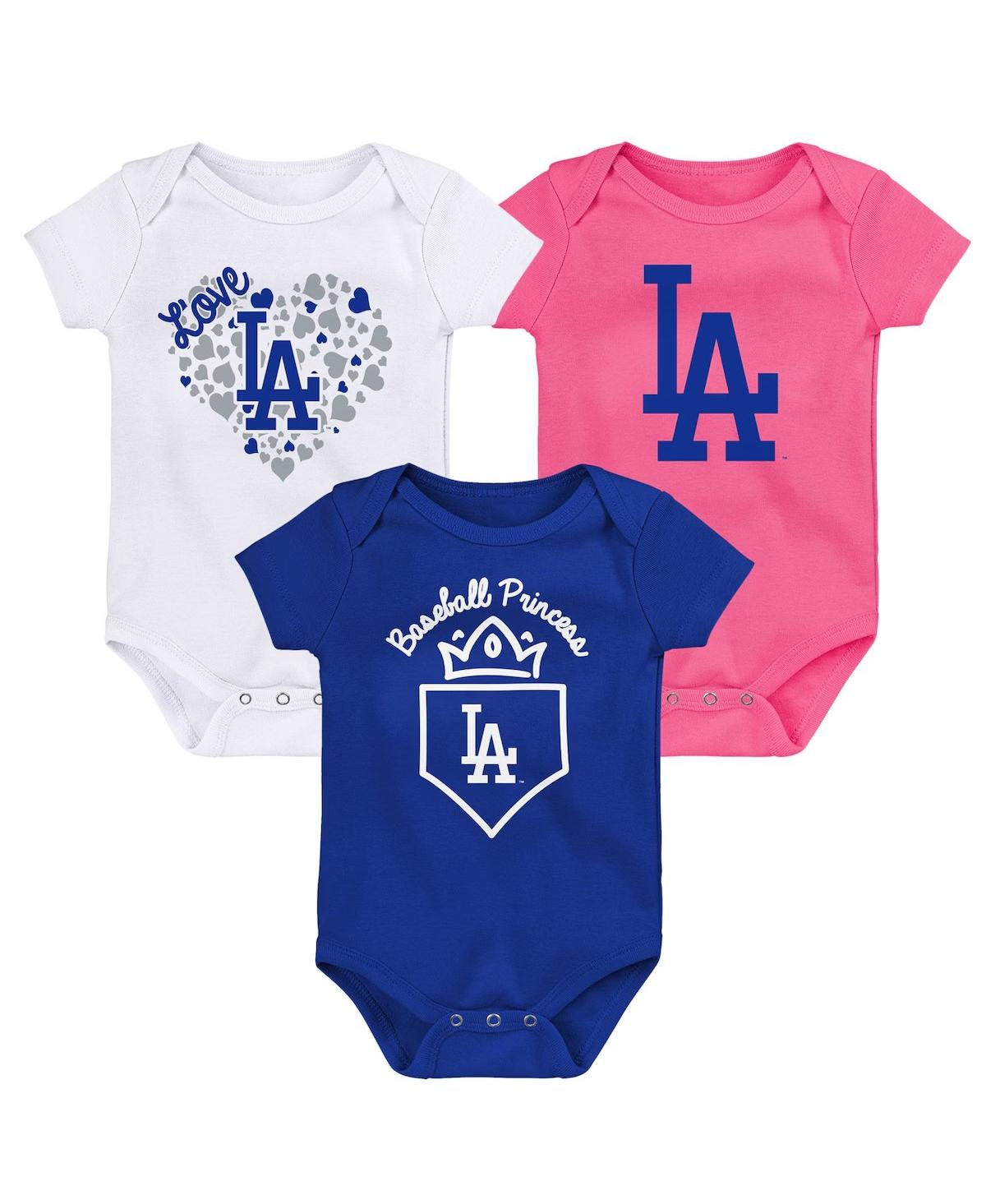 Shop Outerstuff Fanatics Girls Infant Los Angeles Dodgers 3-pack Home Run Bodysuit Set In Royal
