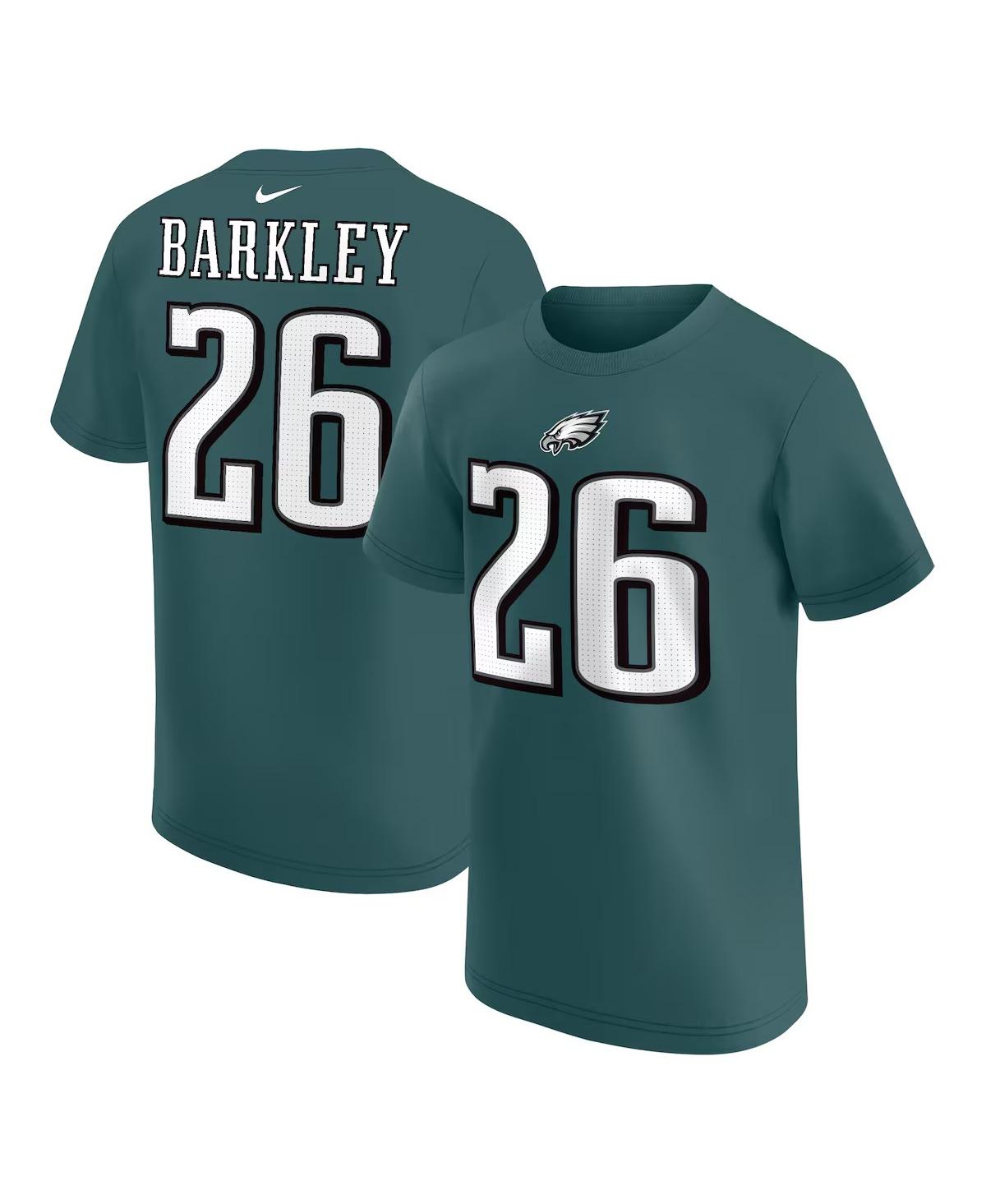 Outerstuff Nike Big Boys And Girls Saquon Barkley Midnight Green Philadelphia Eagles Player Name Number T-shirt In Gray