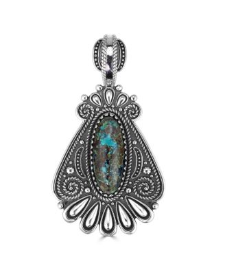 Sterling Silver Chrysocolla Gemstone Vintage Style Pendant Enhancer