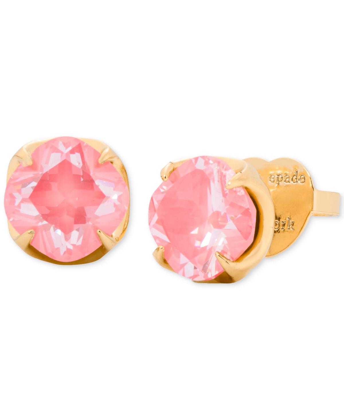 Gold-Tone Cubic Zirconia Flower Stud Earrings - Light Coral