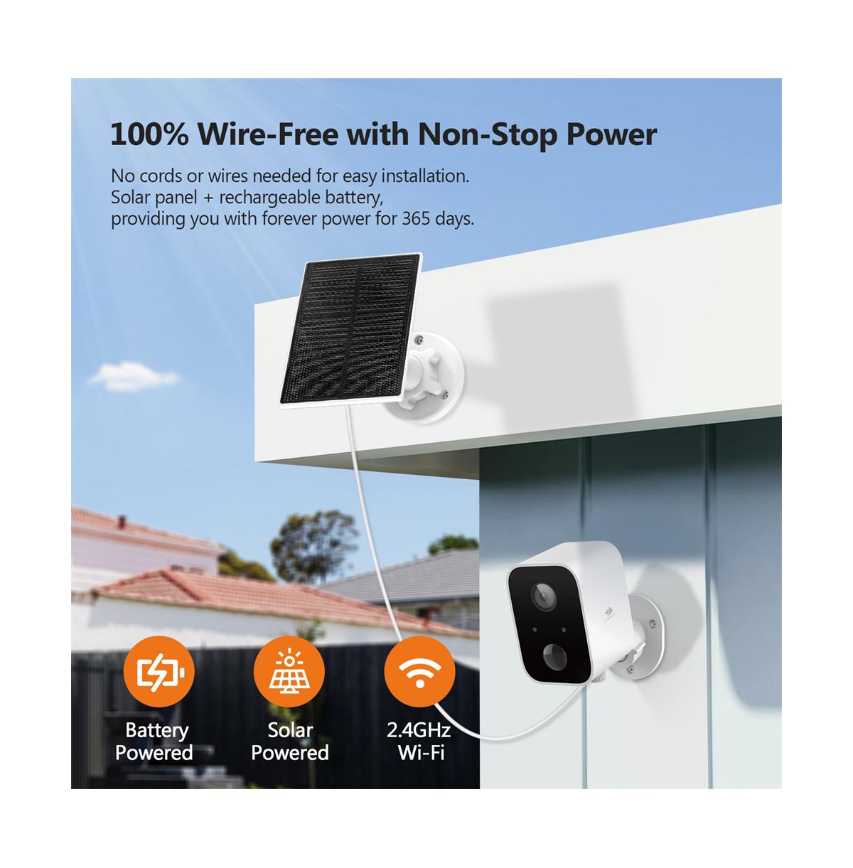 Z-edge 3 Packs 1080P Full Hd Wireless Smart Cameras with Solar Panels and 16GB Tf Card -- White