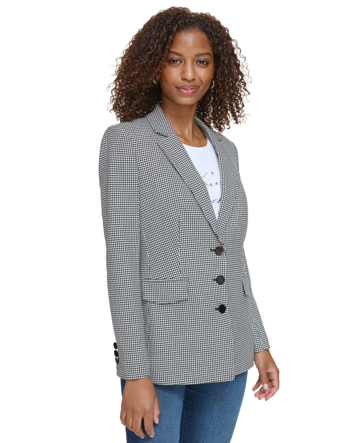 Karl Lagerfeld Paris Women's Houndstooth Blazer - White