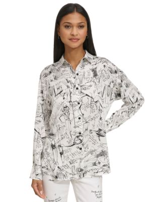 KARL LAGERFELD PARIS - Women's Sketch-Print Oversized Blouse