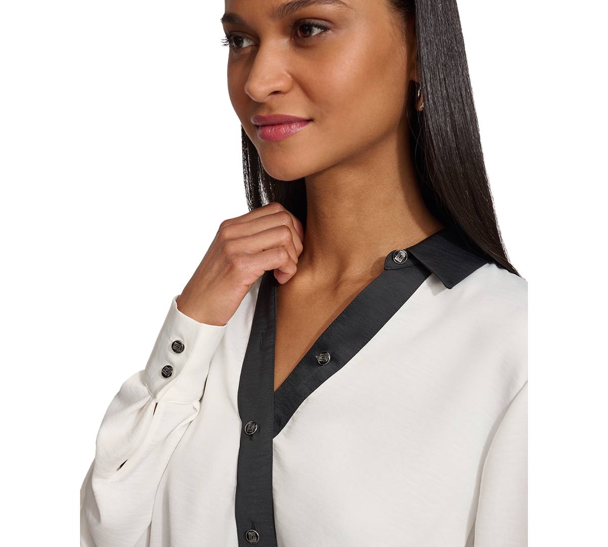 Karl Lagerfeld Paris Women's Faux-Wrap Top - Soft White  Black