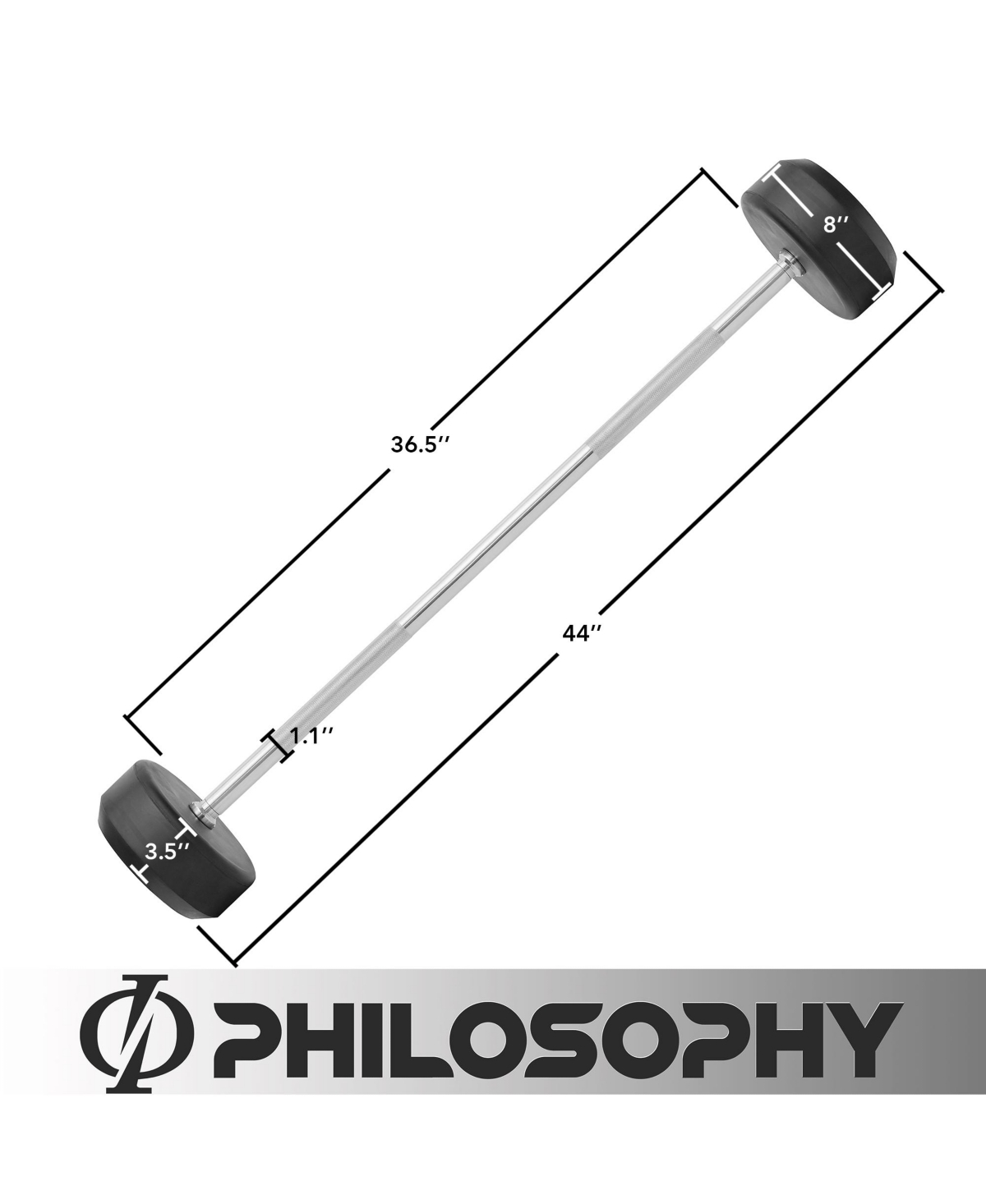 Philosophy Gym Rubber Fixed Barbell, 70 Lb Pre-Loaded Weight Straight Bar for Strength Training & Weightlifting