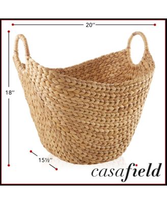 Large Laundry Boat Basket with Handles - Espresso, Woven Water Hyacinth Storage Tote for Blankets, Bathroom, Bedroom, Living Room