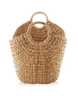 Large Laundry Boat Basket with Handles - Espresso, Woven Water Hyacinth Storage Tote for Blankets, Bathroom, Bedroom, Living Room
