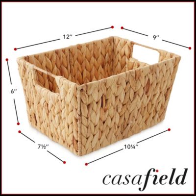 Set of 4 Water Hyacinth Storage Baskets with Handles - Espresso, 12" x 9" x 6" Rectangular Storage Bins for Organizing Shelves, Blankets
