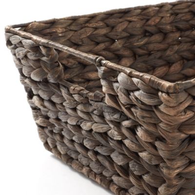 (Set of 2) Water Hyacinth Pantry Baskets with Handles and Chalkboard Labels - Espresso, Wide Woven Storage Baskets for Kitchen Shelves