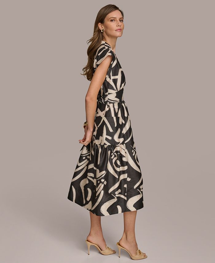 DONNA KARAN Womens Pleated Printed Midi Wear To Work Pleated Skirt
