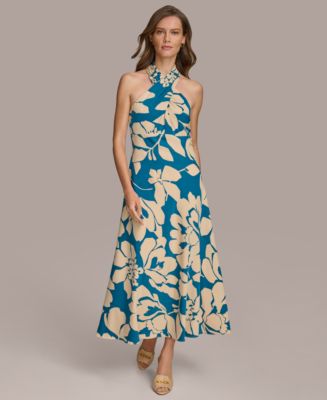 slim fit dress slacks Linen Blend Square Neck Midi Halter Dress main image 1