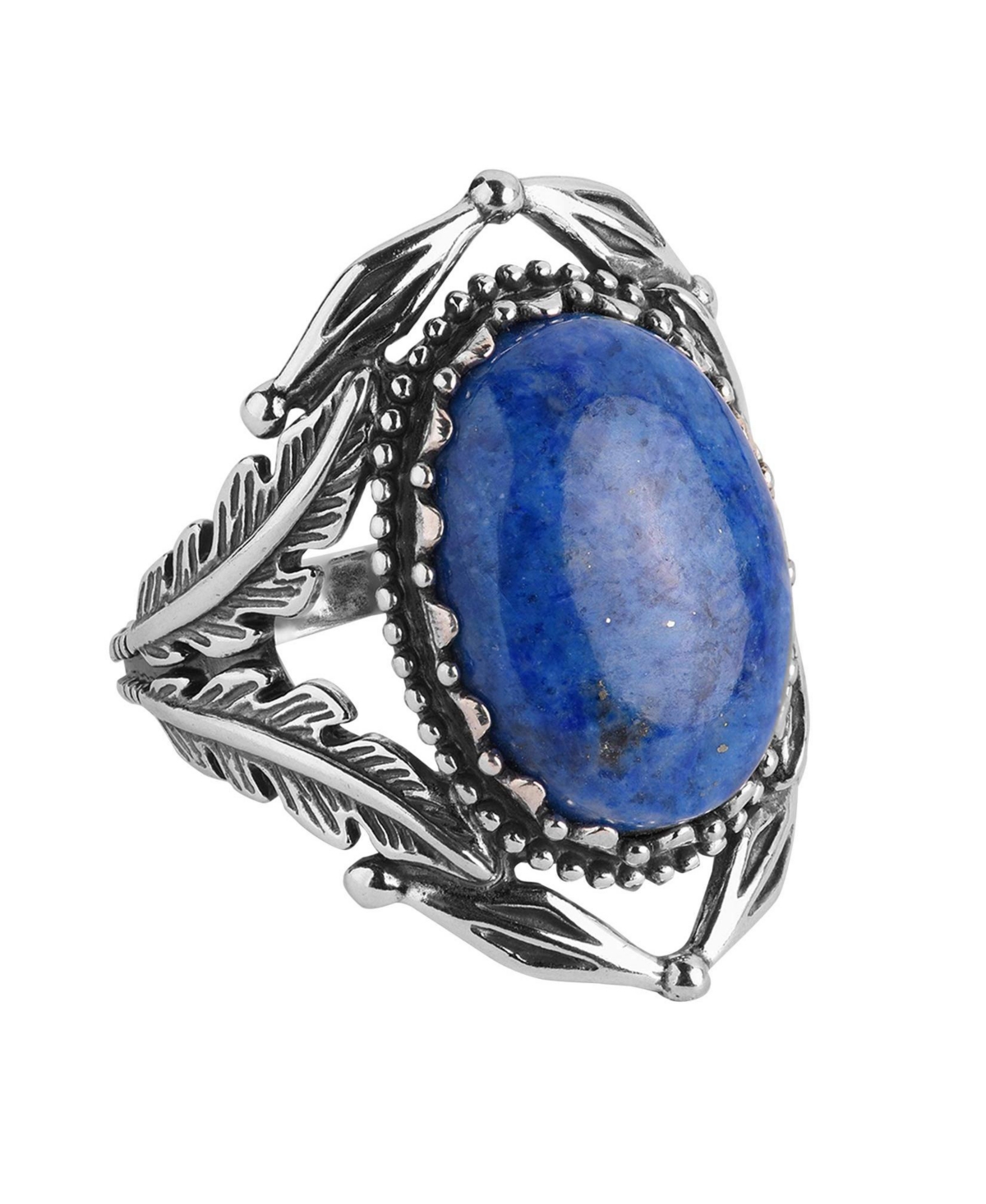 Sterling Silver and Genuine Gemstone Leaf Design Ring, Sizes 5-10 - Lapis lazuli