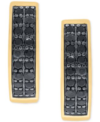 Men's Black Diamond Double Row Huggie Hoop Earrings (1/3 ct. t.w.) in 14k Gold-plated Sterling Silver or Black Rhodium-plated Sterling Silver,  1/2" 