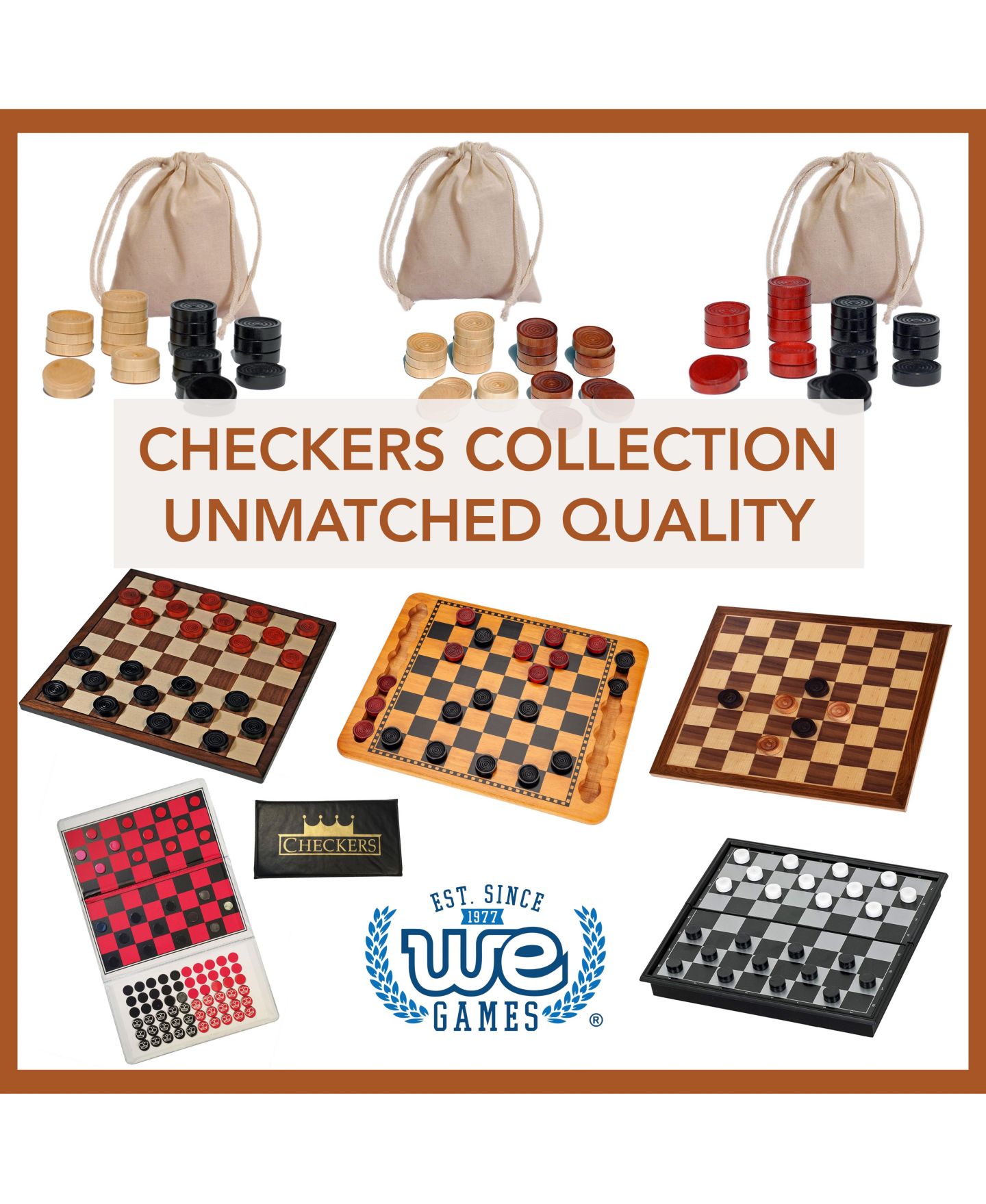 Детские настольные игры WE Games 14.5" Solid Wood Strategy Family Checkers 24-Piece Board Game, Ages 12+, цвет: Коричневый — фото 10