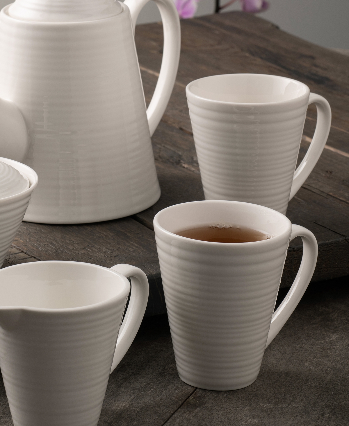 Belleek Pottery Ripple Mugs, Set of 4