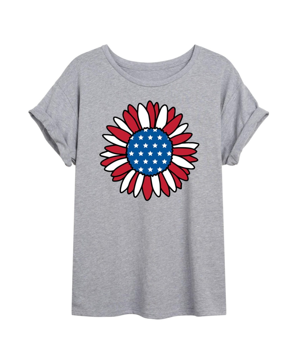 Good Vibes Llc Hybrid Apparel Trendy Juniors Sunflower Graphic Oversized Tee In Grey