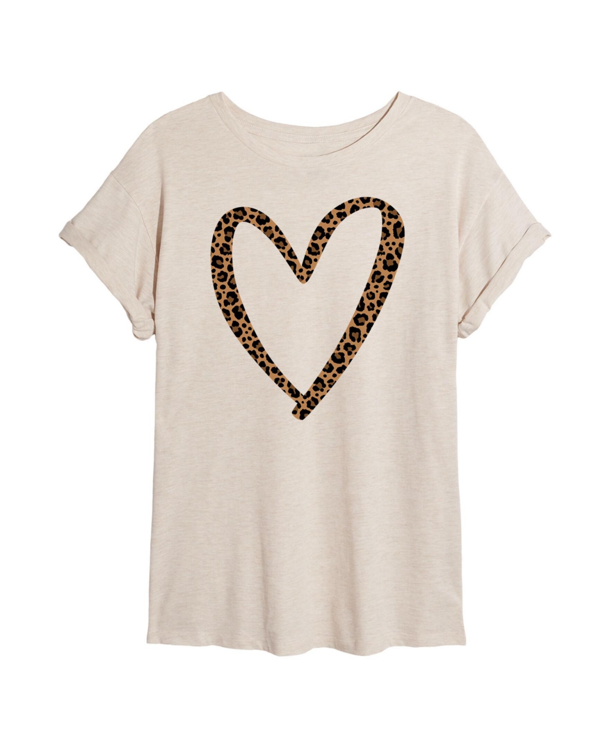 Good Vibes Llc Hybrid Apparel Trendy Juniors Leopard Heart Graphic Oversized Tee In Beige,khaki