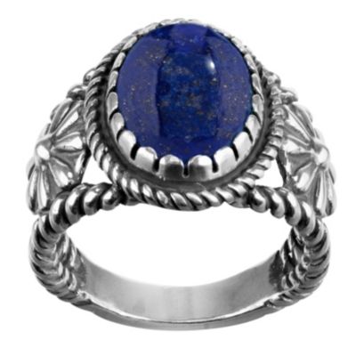 Sterling Silver Women's & Men's Ring Genuine Gemstone Native-Inspired Flower Design Sizes 5- 10