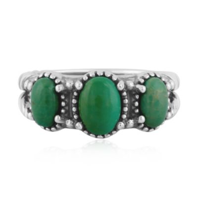 Sterling Silver Women's Ring with Genuine Gemstone, 3-Stone Design, Sizes 5-10