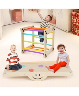 Wooden Climbing Toys for Toddlers Jungle Gym with Reversible Ramp, Seesaw, Climber