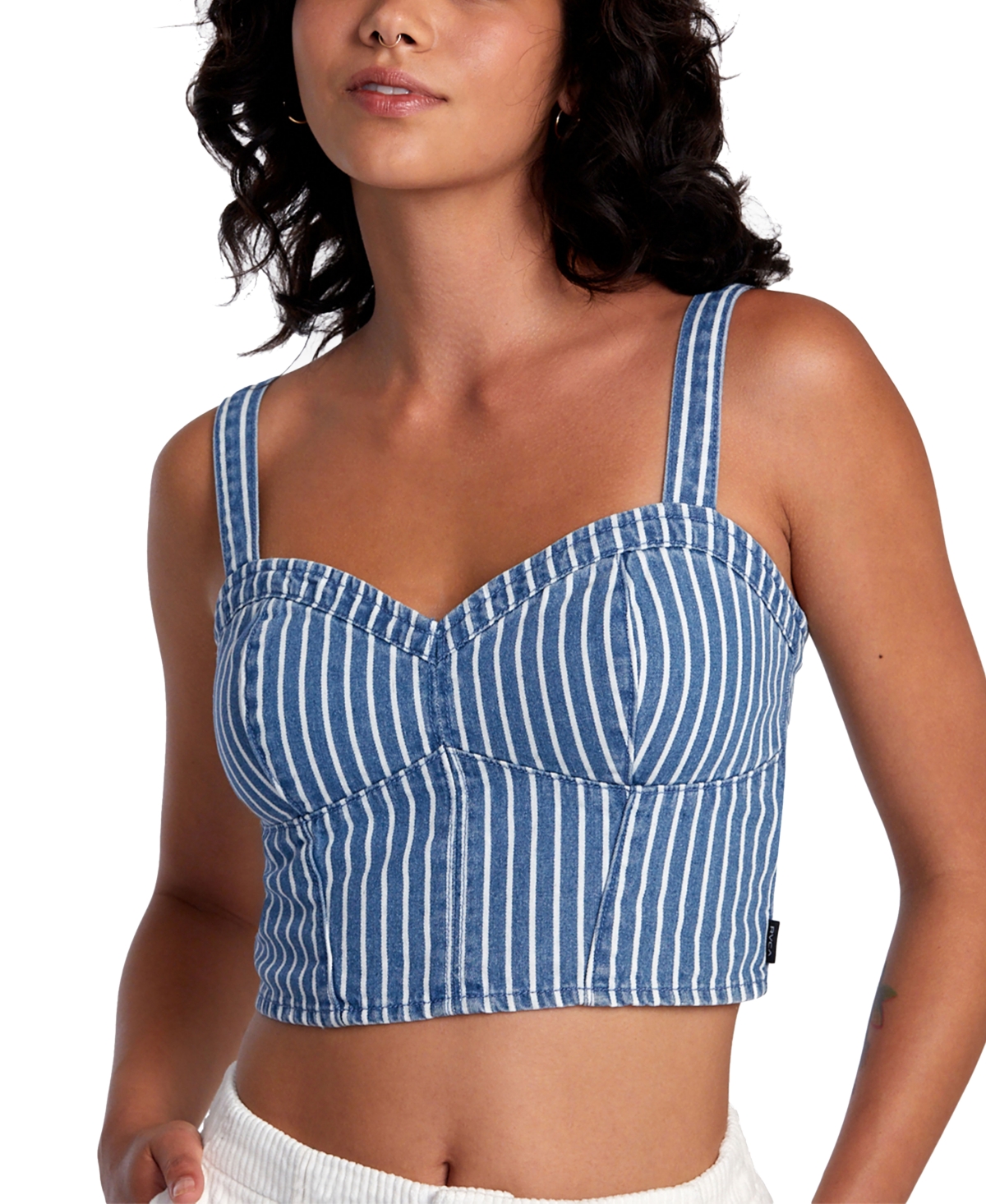 Rvca Juniors' Portia Striped Denim Crop Top