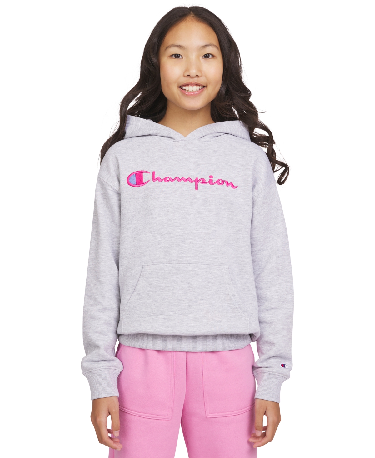 Champion Kids Big Girls Logo Embroidered Fleece Hoodie In Grey Heath ModeSens