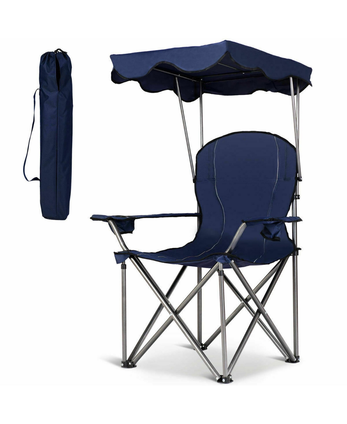 Gymax Folding Canopy Camping Chair Portable Beach Chair w/ Carrying Bag- Blue