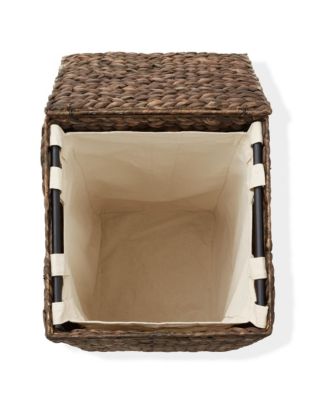 Laundry Hamper with Lid and Removable Liner Bag - Natural, Woven Water Hyacinth Square Laundry Basket for Clothes