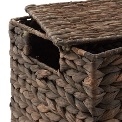 Set of 3 Water Hyacinth Storage Baskets with Lids, Natural - Small, Medium, Large - Decorative Bins for Bathroom, Closets, Laundry, Shelves