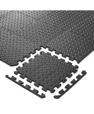 Pack of 36 Exercise Flooring Mats - 12 x 12 Inch Foam Rubber Interlocking Puzzle Floor Tiles - Black