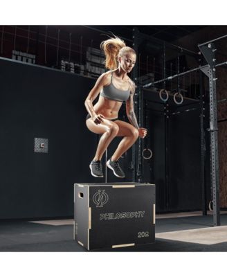 3 in 1 Non-Slip Wood Plyo Box, 24" x 20" x 16", Black, Jump Plyometric Box for Training and Conditioning