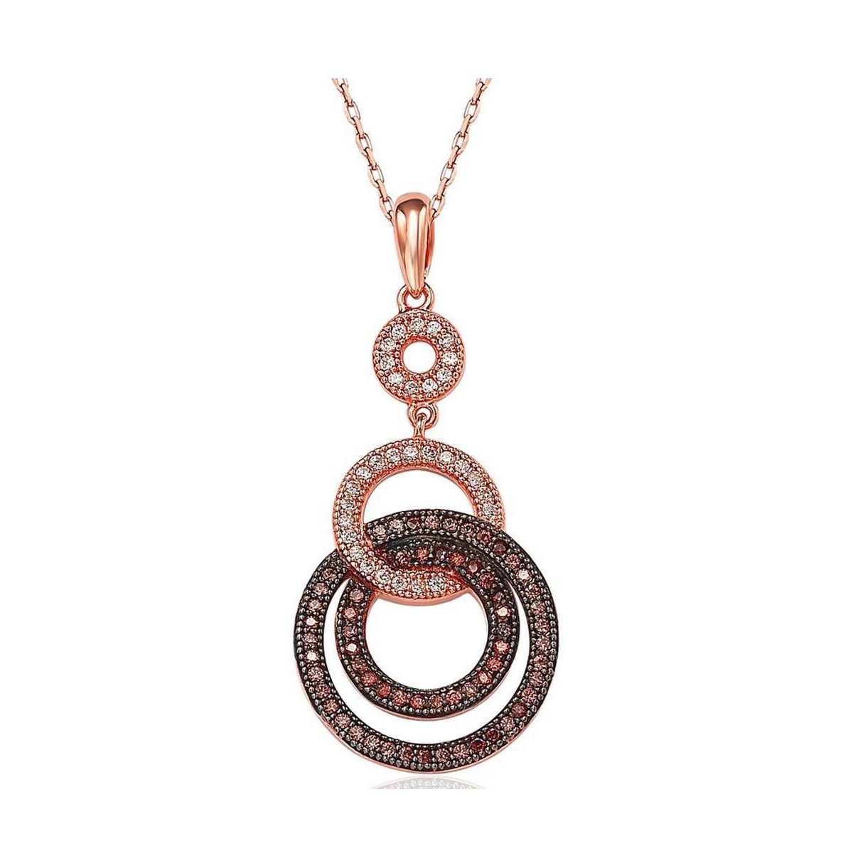 Suzy Levian Sterling Silver Cubic Zirconia Multi Circle Looped Dangle Pendant Necklace - Brown