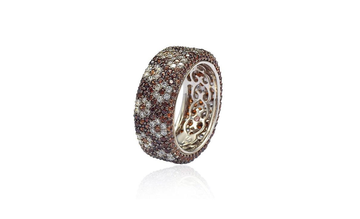 Suzy Levian Sterling Silver Cubic Zirconia Brown Flower Eternity Band - Brown