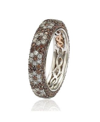Suzy Levian Sterling Silver Cubic Zirconia Brown Flower Eternity Band