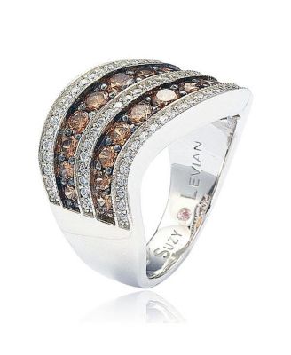 Suzy Levian Sterling Silver Cubic Zirconia Large Curved Brown Ring