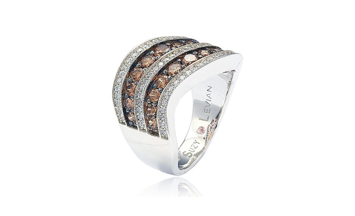 Suzy Levian New York Suzy Levian Sterling Silver Cubic Zirconia Large CurvedRing - Brown