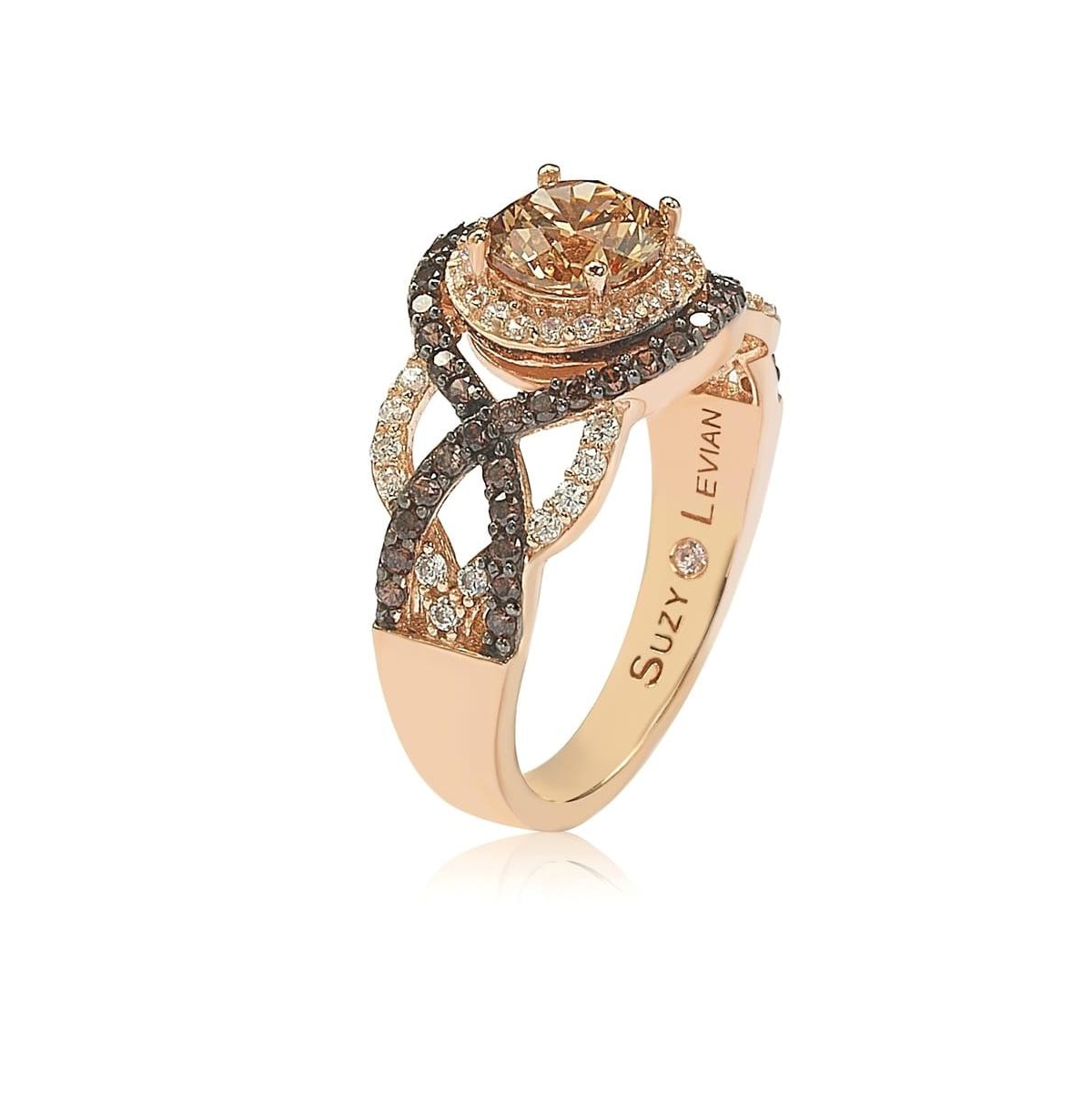 Suzy Levian New York Suzy Levian Sterling Silver Cubic Zirconia Braided Halo Brown Bridal Engagement Ring