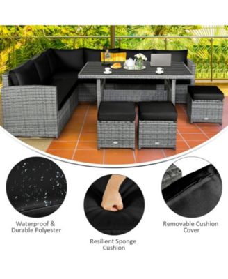 7 Pieces Outdoor Wicker Sectional Sofa Set with Dining Table