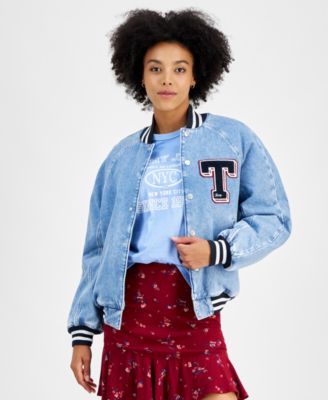 Tommy Jeans - Women's Denim Snap-Front Cotton Letterman Jacket